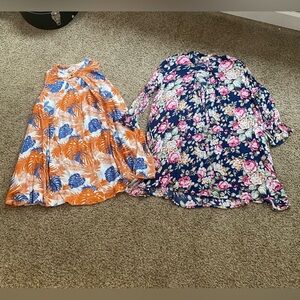 UMGEE 2 Tunic Blouses Size S Tropical Floral Relaxed Casual Boho Flowy Swing Top